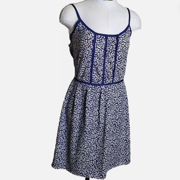 Aqua Black White Adjustable Spaghetti Sundress Summer Mini Dress Floral Medium - Picture 1 of 11